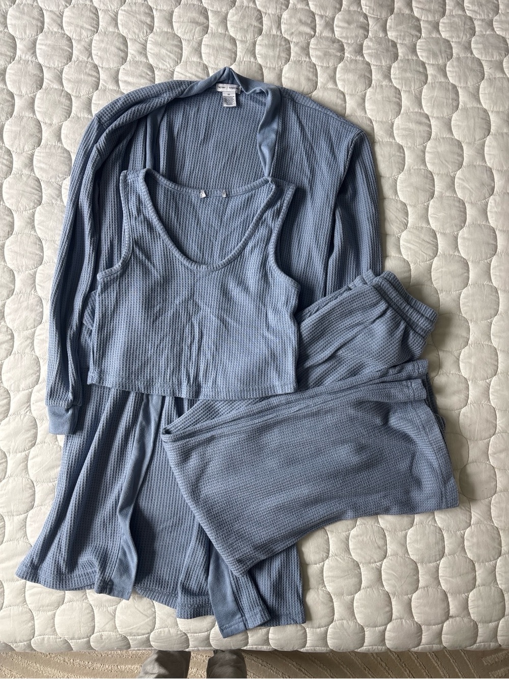 Waffle Knit 3-Piece Loungewear Set - Light Blue